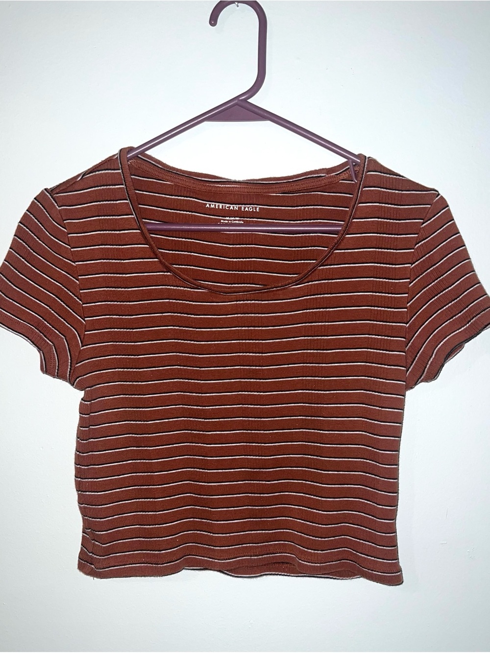 American Eagle Brown/White/Black Striped Crop Top Women’s Size Medium